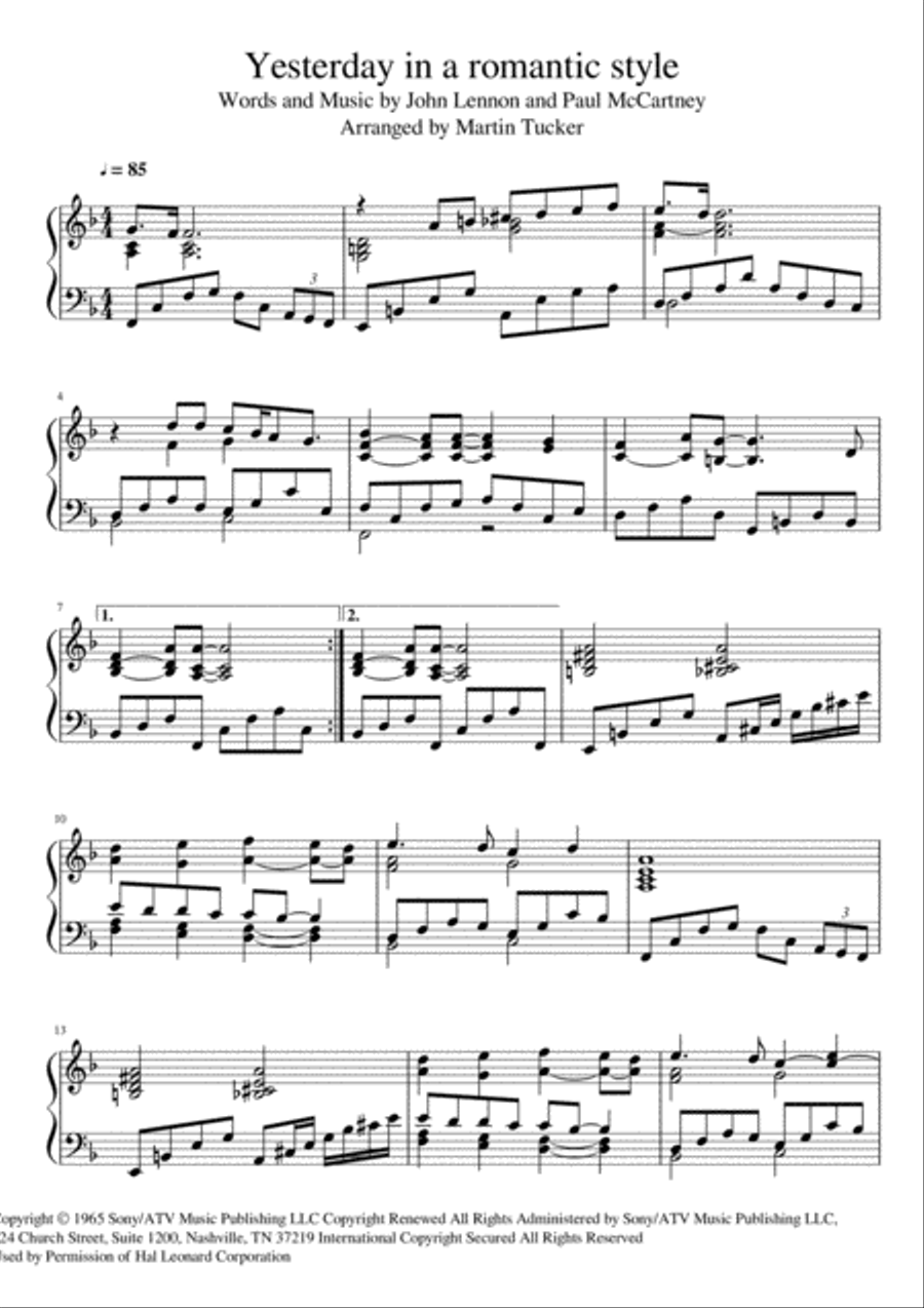 Yesterday Piano Solo scores gallery preview page 1