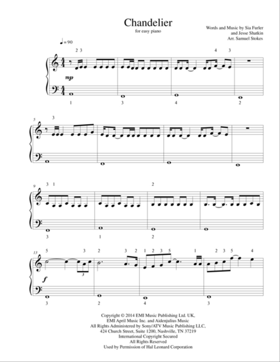 Chandelier Easy Piano scores gallery preview page 1