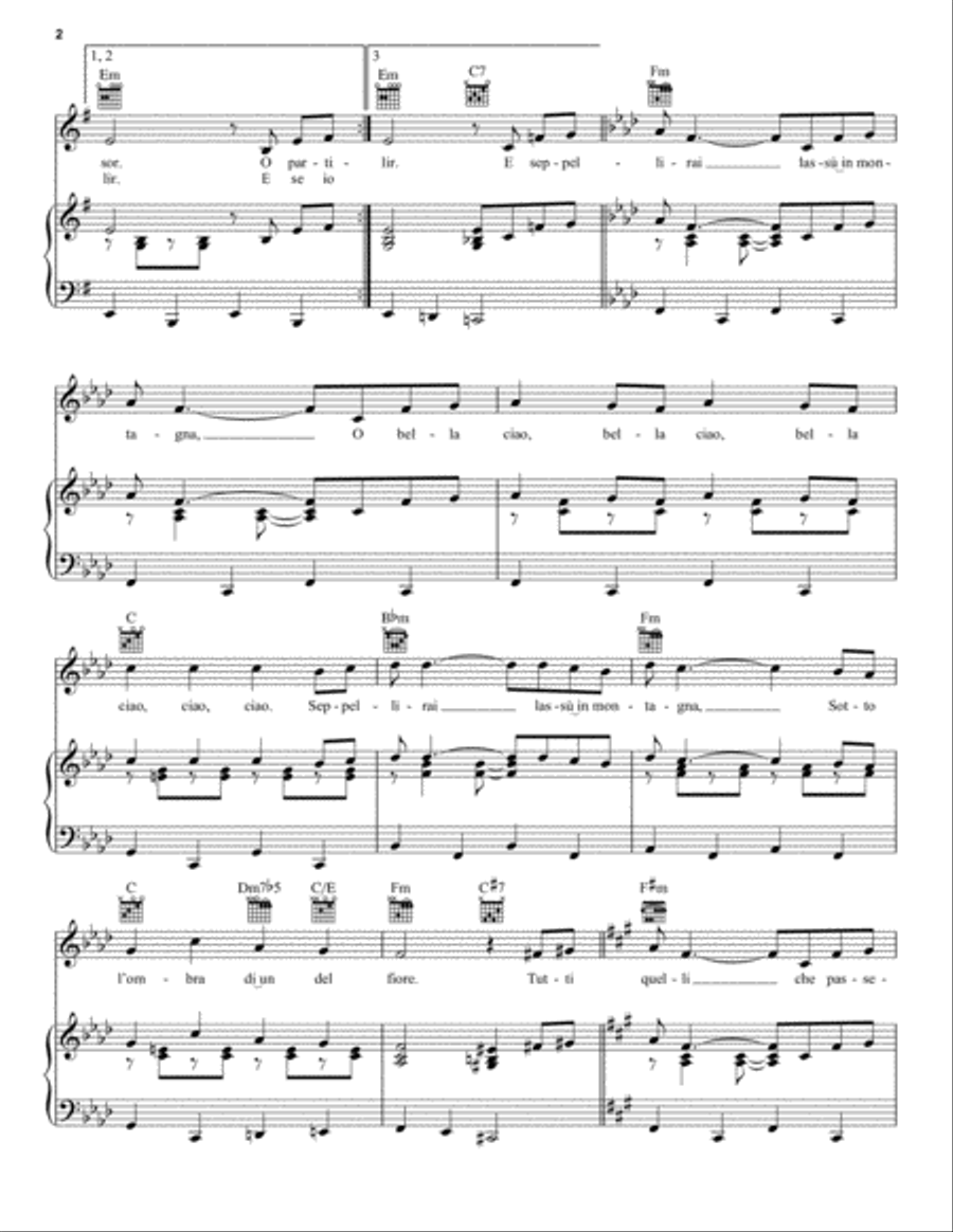 Bella Ciao Piano, Vocal, Guitar scores gallery preview page 2