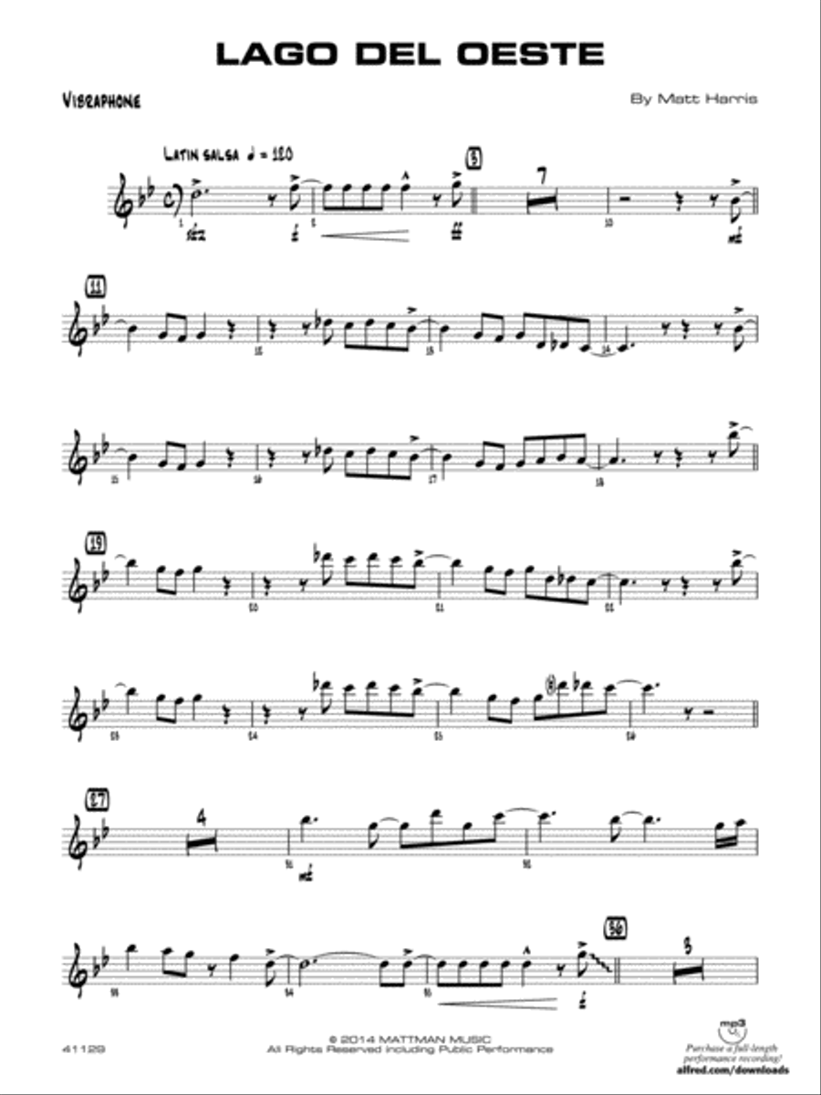 Lago del oeste: Vibraphone Jazz Ensemble scores gallery preview page 1
