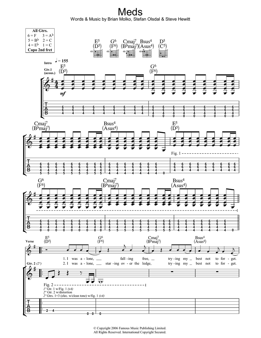 Meds Guitar Tablature scores gallery preview page 1