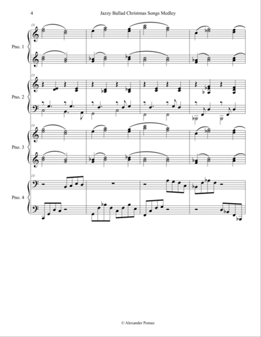 Jazzy Ballad Christmas Songs Medley - Alexander Pomaz - 8 Hands 2 Pianos Piano Duet scores gallery preview page 4