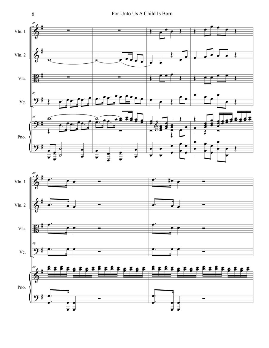 For Unto Us A Child Is Born (String Quartet and Piano) String Quartet scores gallery preview page 6