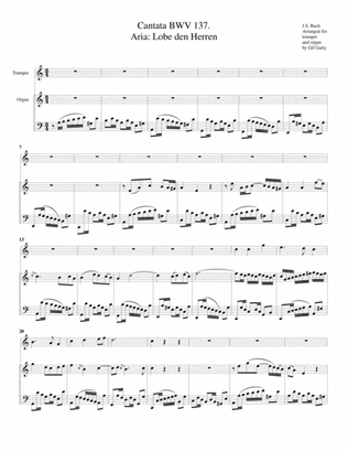 Aria: Lobe den Herrn from Cantata BWV 137 (arrangement for trumpet and organ)
