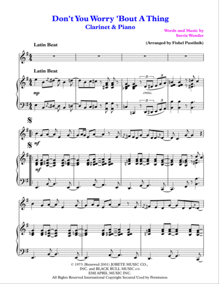 Don't You Worry 'bout A Thing Clarinet Solo scores gallery preview page 2