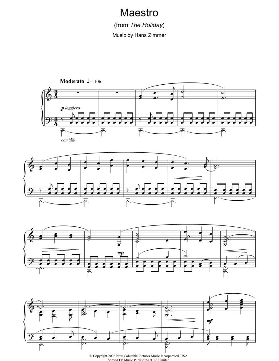 Maestro (from The Holiday) Piano Solo scores gallery preview page 1