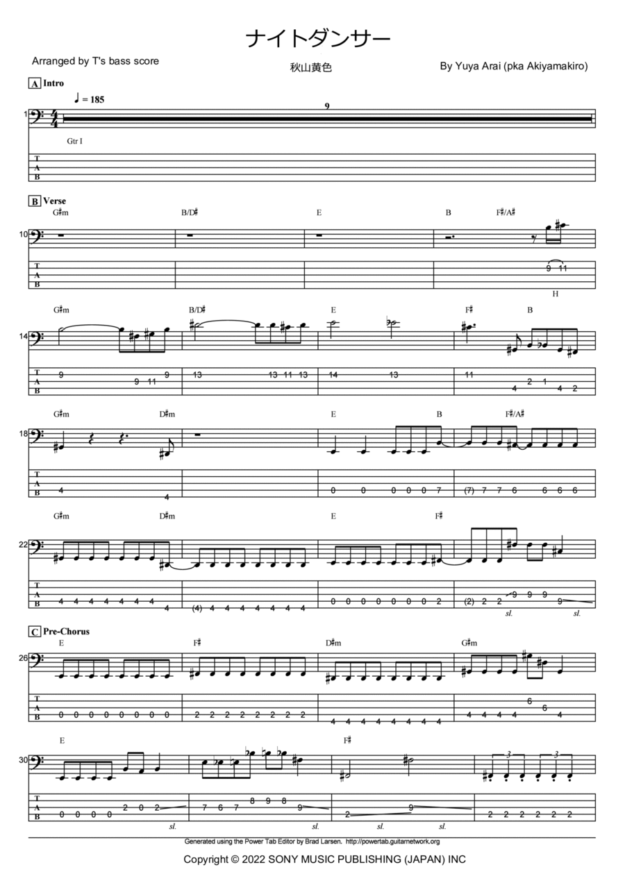 Night Dancer Bass Guitar scores gallery preview page 1