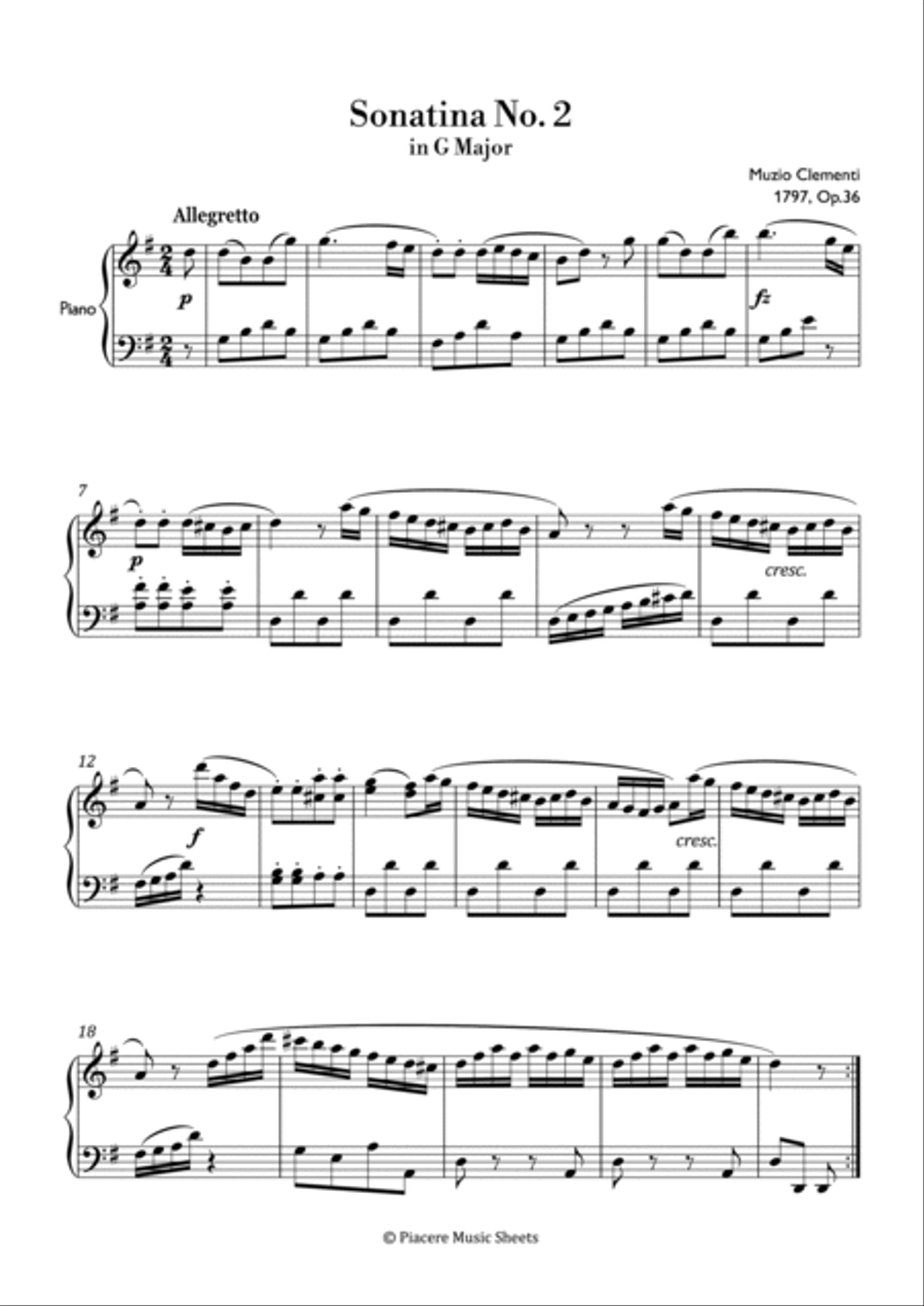 Clementi - Sonatina No.2 in G Major - Intermediate Piano Method scores gallery preview page 2