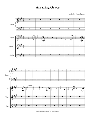 Amazing Grace for piano quartet (score and parts)