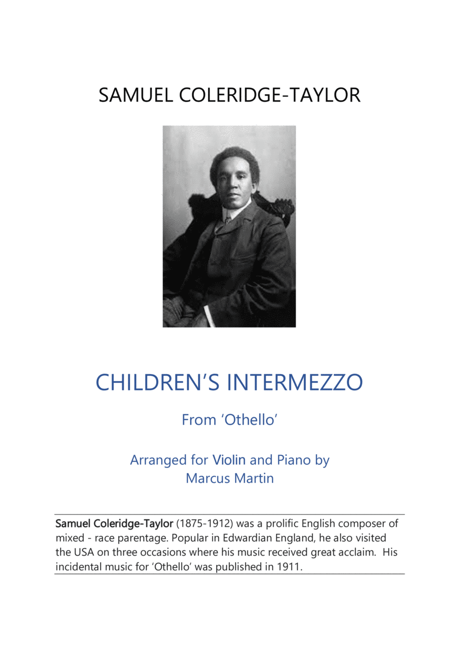 Children's Intermezzo by Samuel Coleridge-Taylor for Violin and Piano Violin Solo scores gallery preview page 1