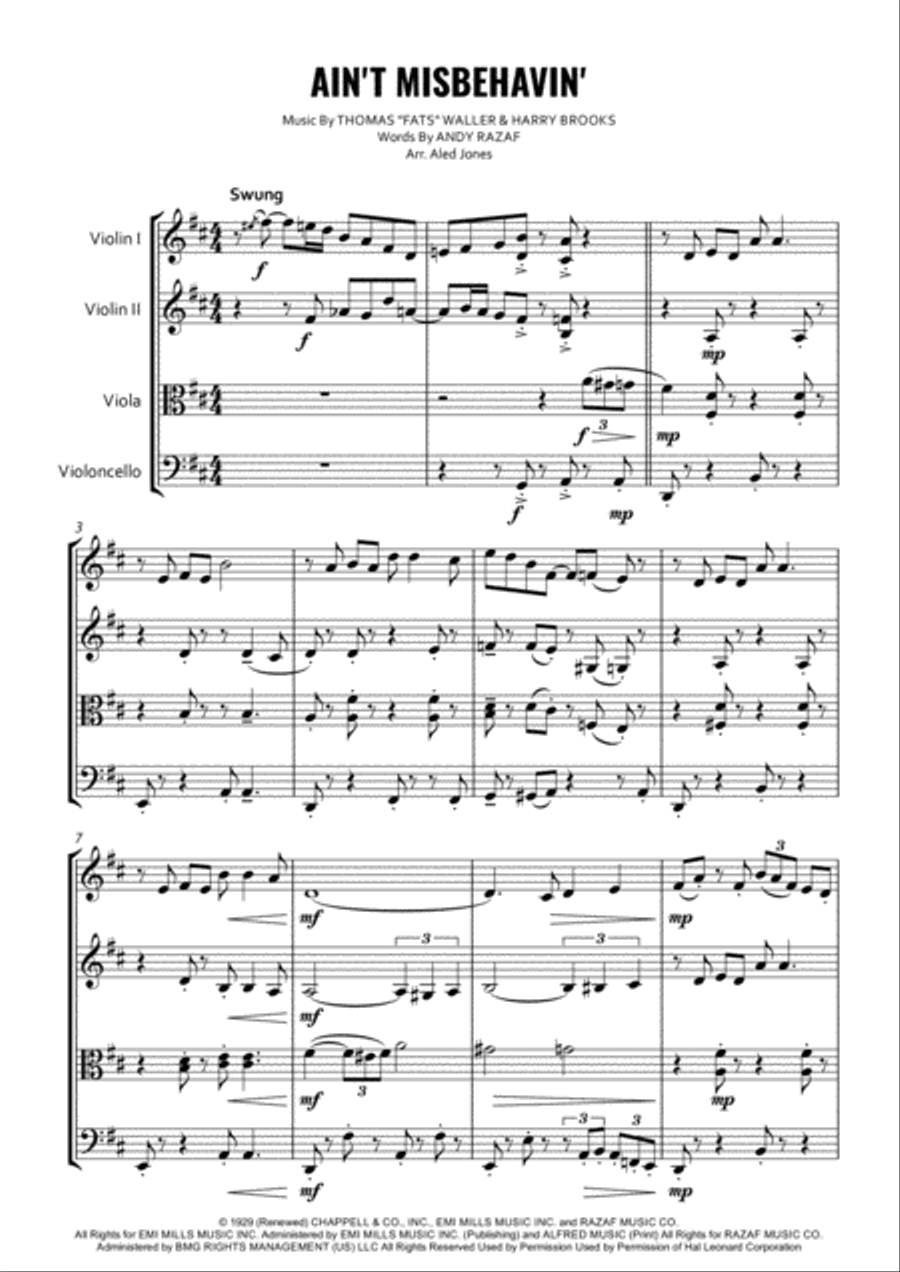 Ain't Misbehavin' String Quartet scores gallery preview page 1