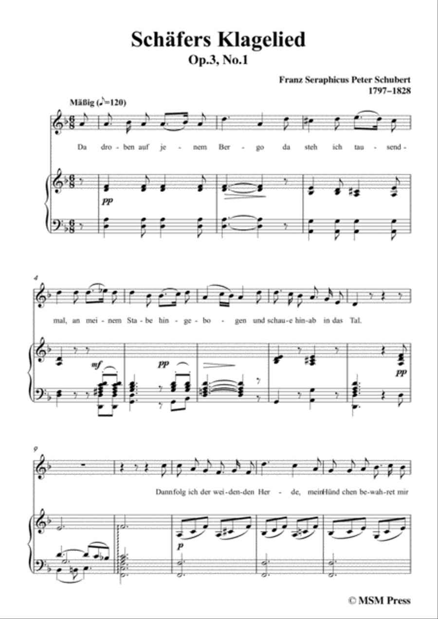 Schubert-Schäfers Klagelied,in d minor,Op.3,No.1,for Voice and Piano Voice Solo scores gallery preview page 3