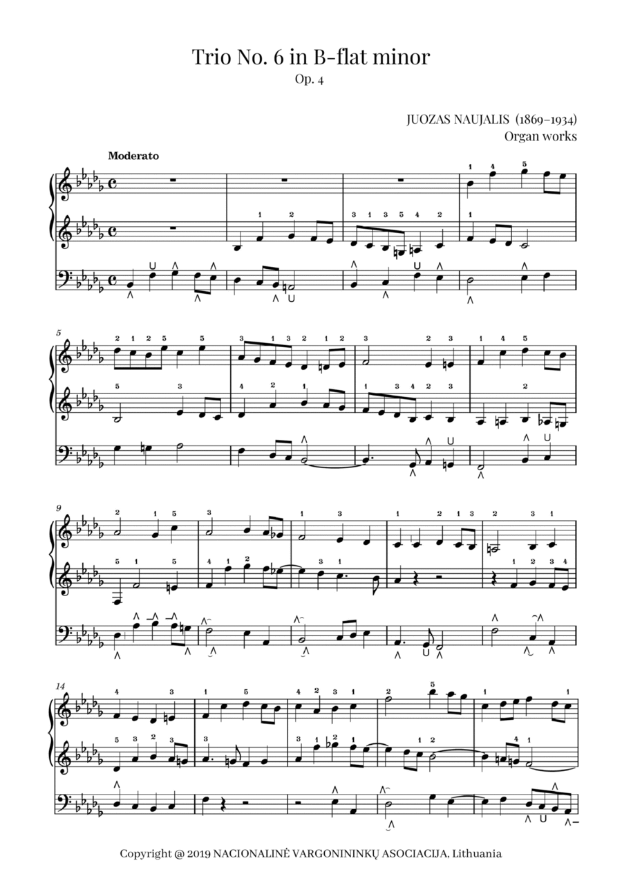 Trio No. 6 in B-flat minor, Op. 4 by Juozas Naujalis (1869–1934) Organ Solo scores gallery preview page 1
