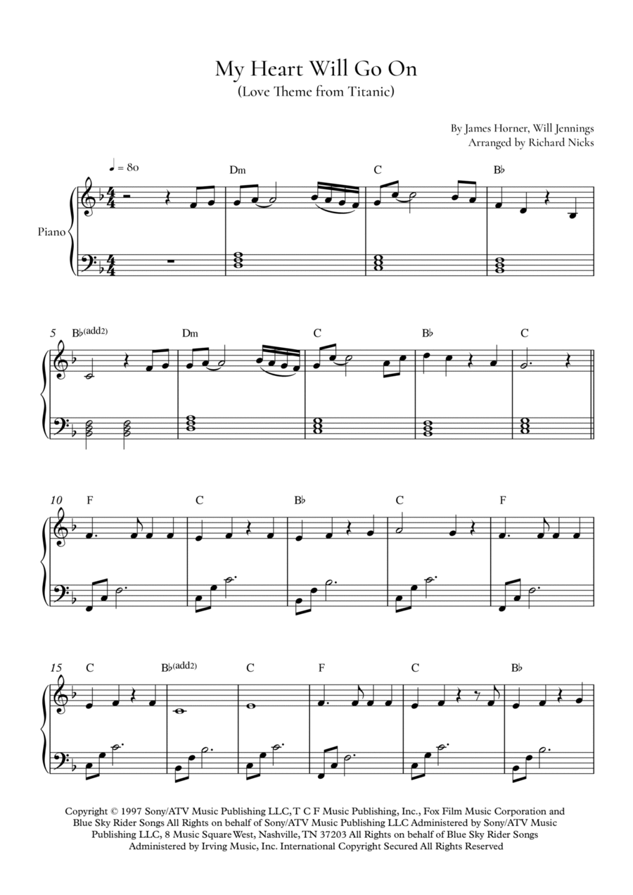 My Heart Will Go On (Love Theme From 'titanic') Easy Piano scores gallery preview page 1