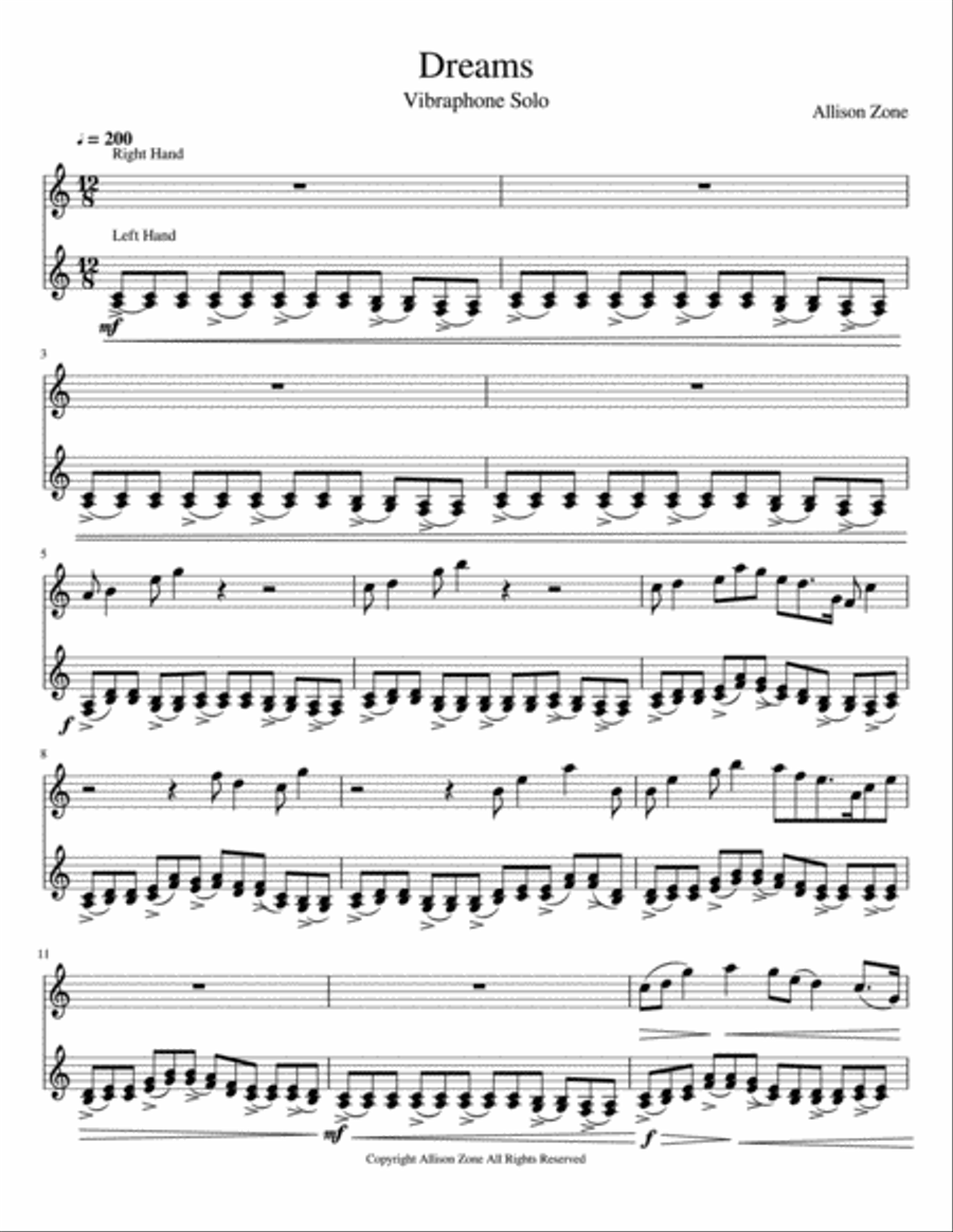 Dreams Dreams Vibraphone scores gallery preview page 1