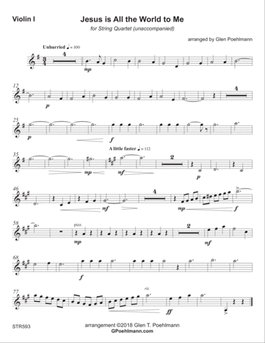 JESUS IS ALL THE WORLD TO ME - STRING QUARTET (unaccompanied) A Cappella scores gallery preview page 5