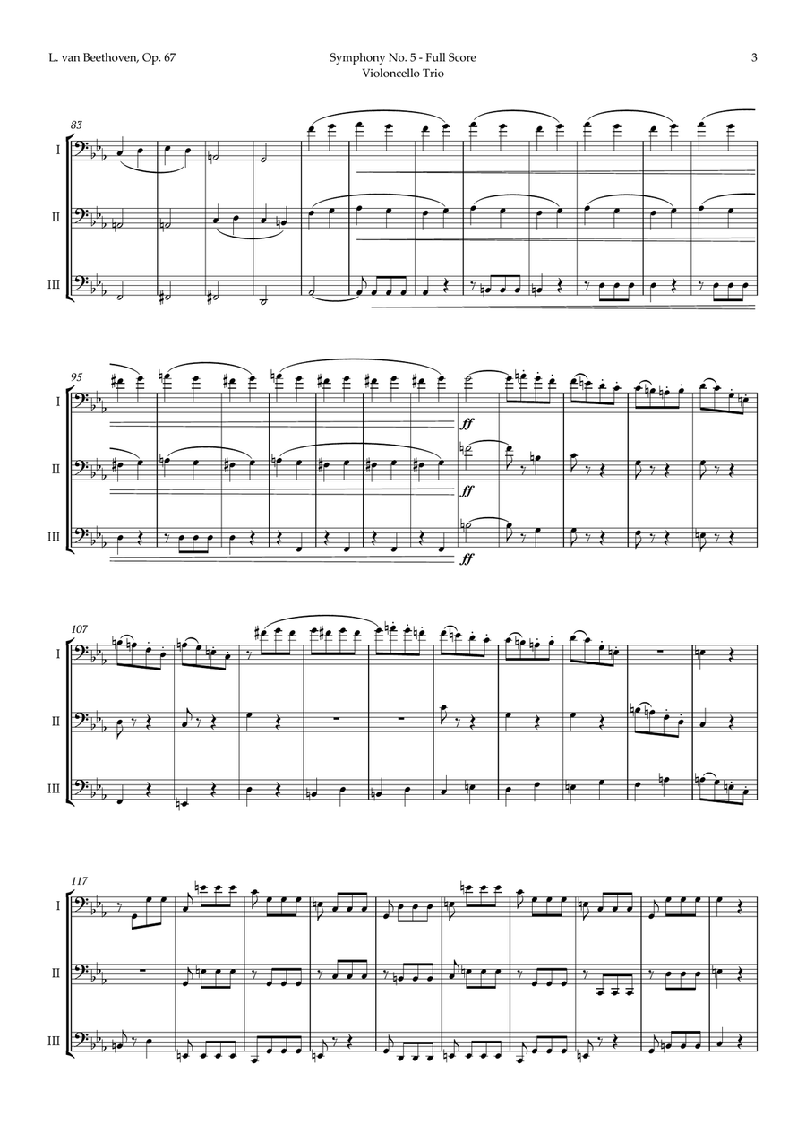 Symphony No. 5 by Beethoven for Cello Trio String Trio scores gallery preview page 4