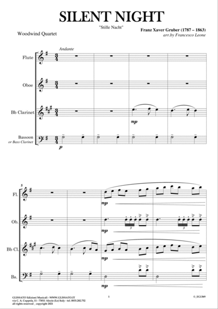Silent Night - Woodwind Quartet (score & parts) image number null