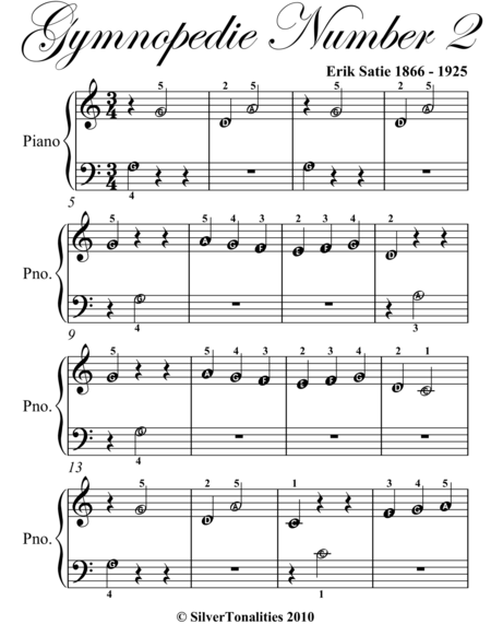Gymnopedie Number 2 Beginner Piano Sheet Music