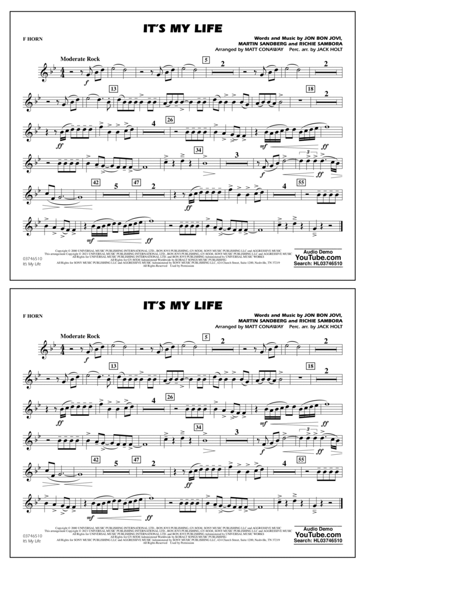 It's My Life (arr. Conaway & Holt) - F Horn