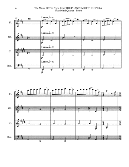 The Music Of The Night from THE PHANTOM OF THE OPERA for Woodwind Quartet image number null