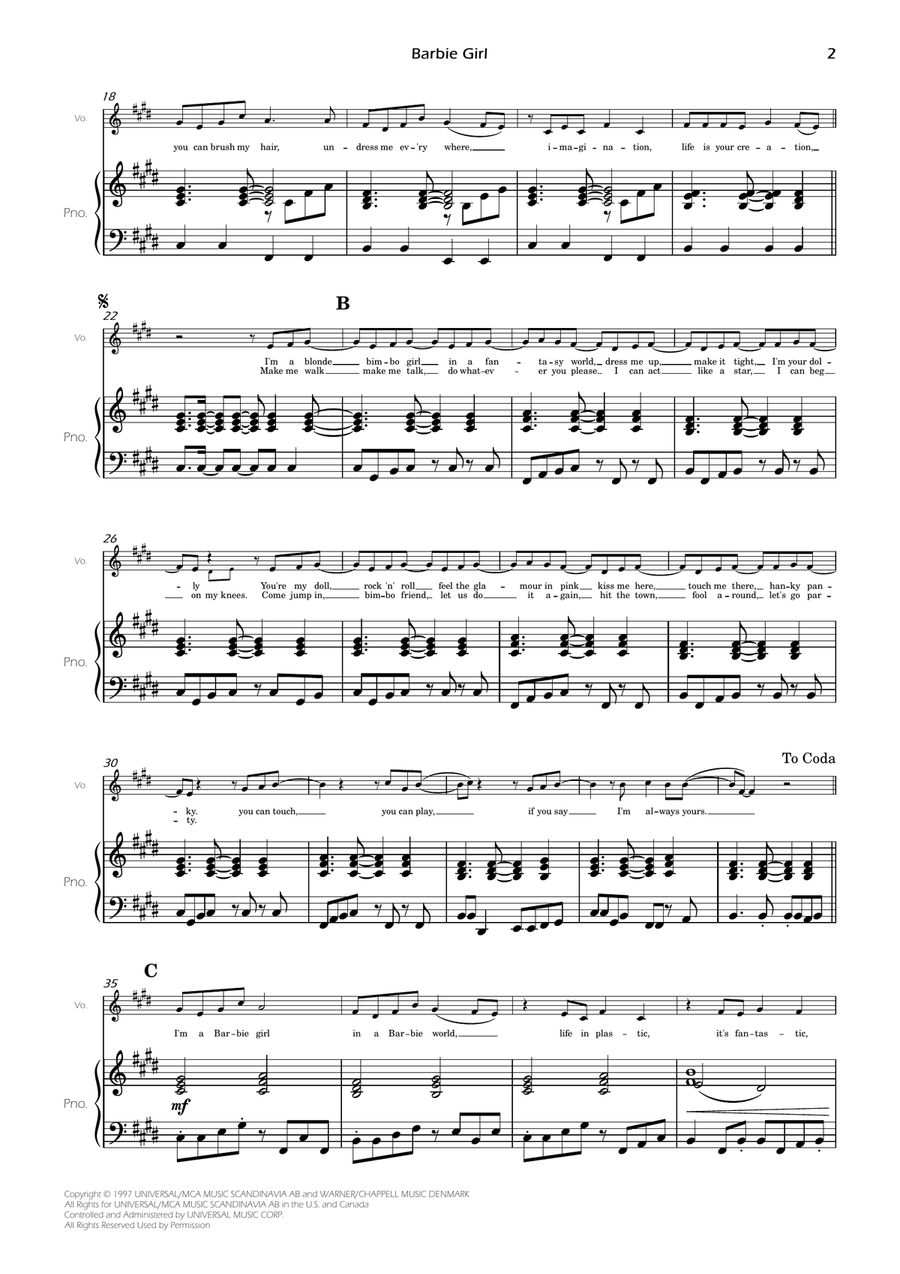 Barbie Girl Piano, Vocal scores gallery preview page 4