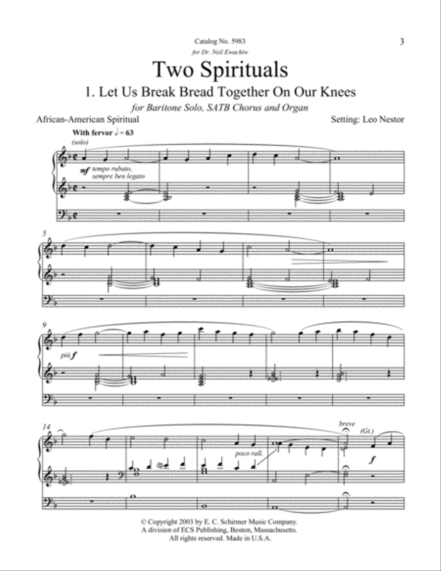 Two Spirituals: 1. Let Us Break Bread Together on our Knees 4-Part scores gallery preview page 3