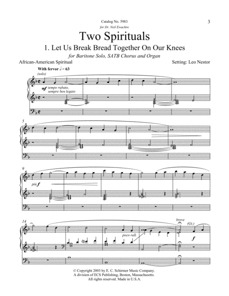 Two Spirituals: 1. Let Us Break Bread Together on our Knees (Downloadable)