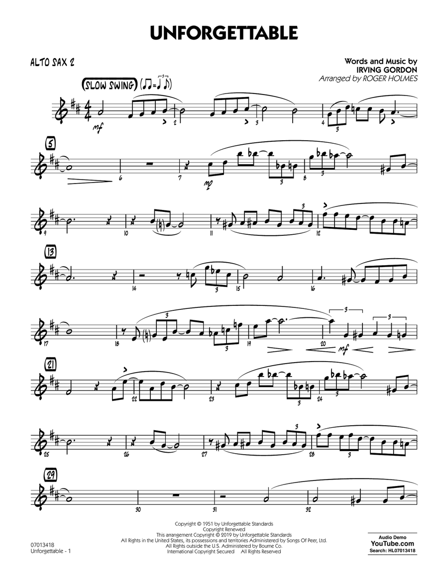 Unforgettable (arr. Roger Holmes) - Alto Sax 2 Jazz Ensemble scores gallery preview page 1