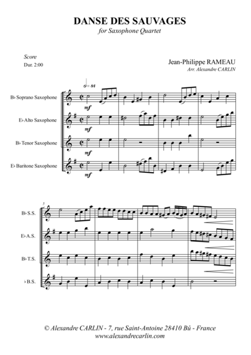 Danse des sauvages, for Saxophone Quartet - Score & Parts