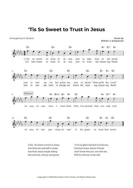 'Tis So Sweet to Trust in Jesus (Key of D-Flat Major) image number null
