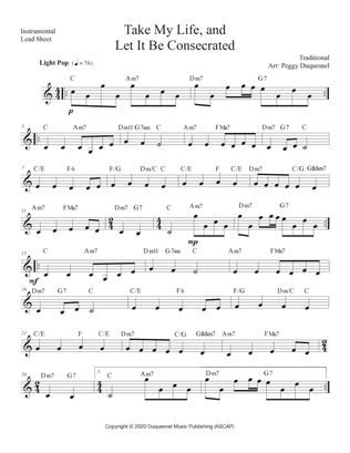 Take My Life and Let it Be (Instrumental Lead Sheet) Key of C - Db