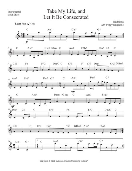 Take My Life and Let it Be (Instrumental Lead Sheet) Key of C - Db image number null