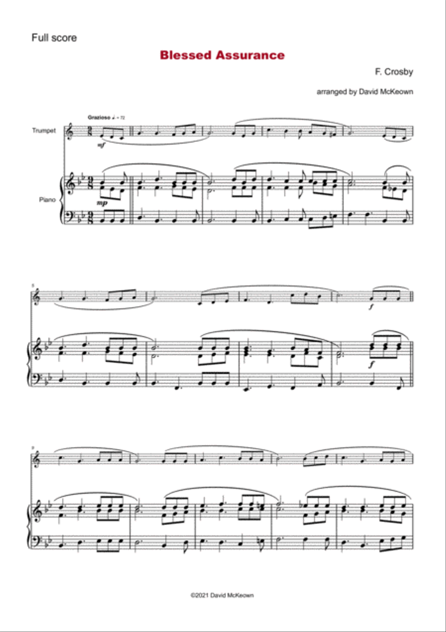 Blessed Assurance, Gospel Hymn for Trumpet and Piano Trumpet Solo scores gallery preview page 2
