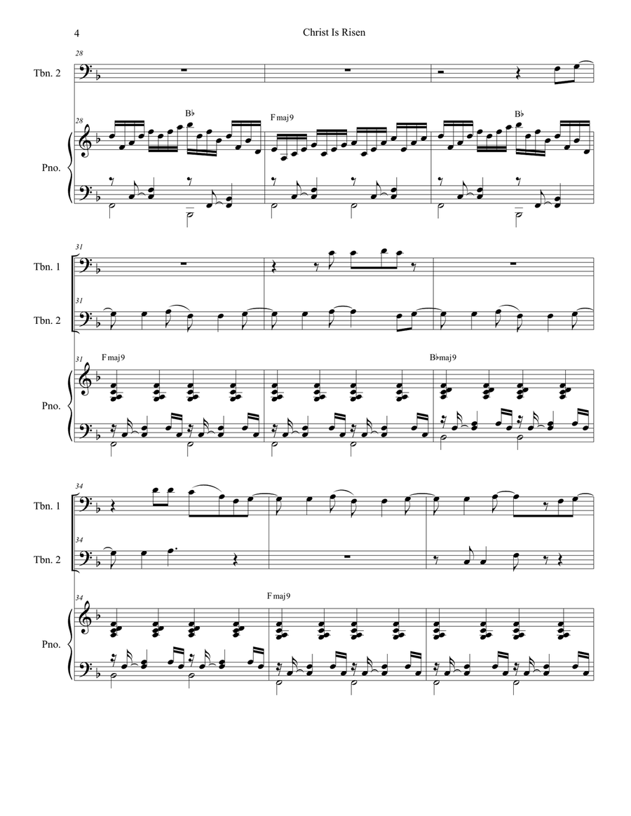 Christ Is Risen Trombone Duet scores gallery preview page 4