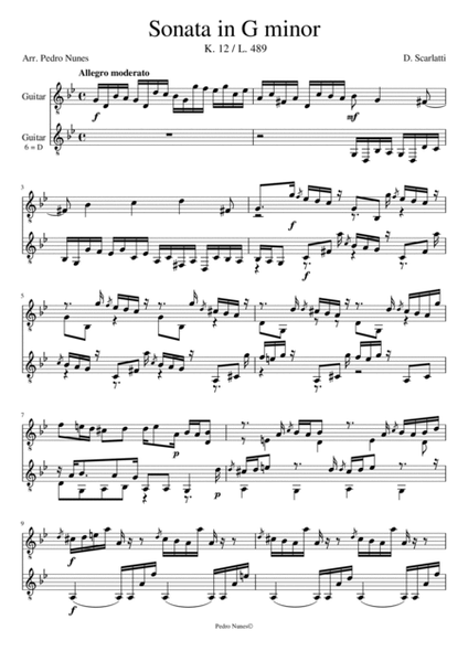Keyboard Sonata in G minor (Arr. for 2 Guitars), K.12