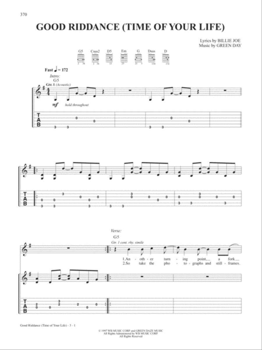Good Riddance (Time Of Your Life) Guitar Tablature scores gallery preview page 1