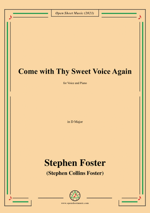 Book cover for S. Foster-Come with Thy Sweet Voice Again,in D Major