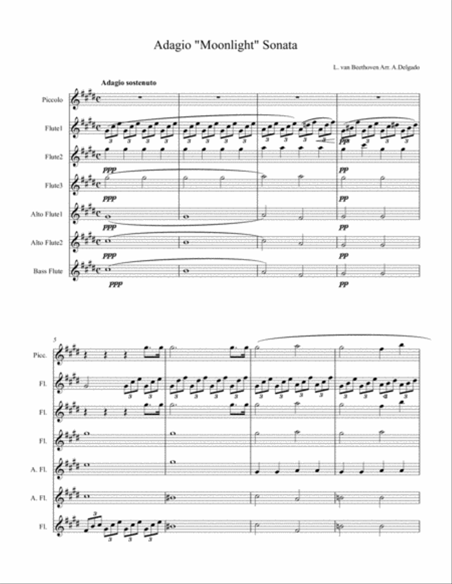 Adagio Moonlight Sonata Adagio Moonlight Sonata Woodwind Ensemble scores gallery preview page 1