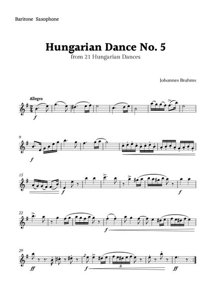 Hungarian Dance No. 5 by Brahms for Baritone Sax Solo image number null