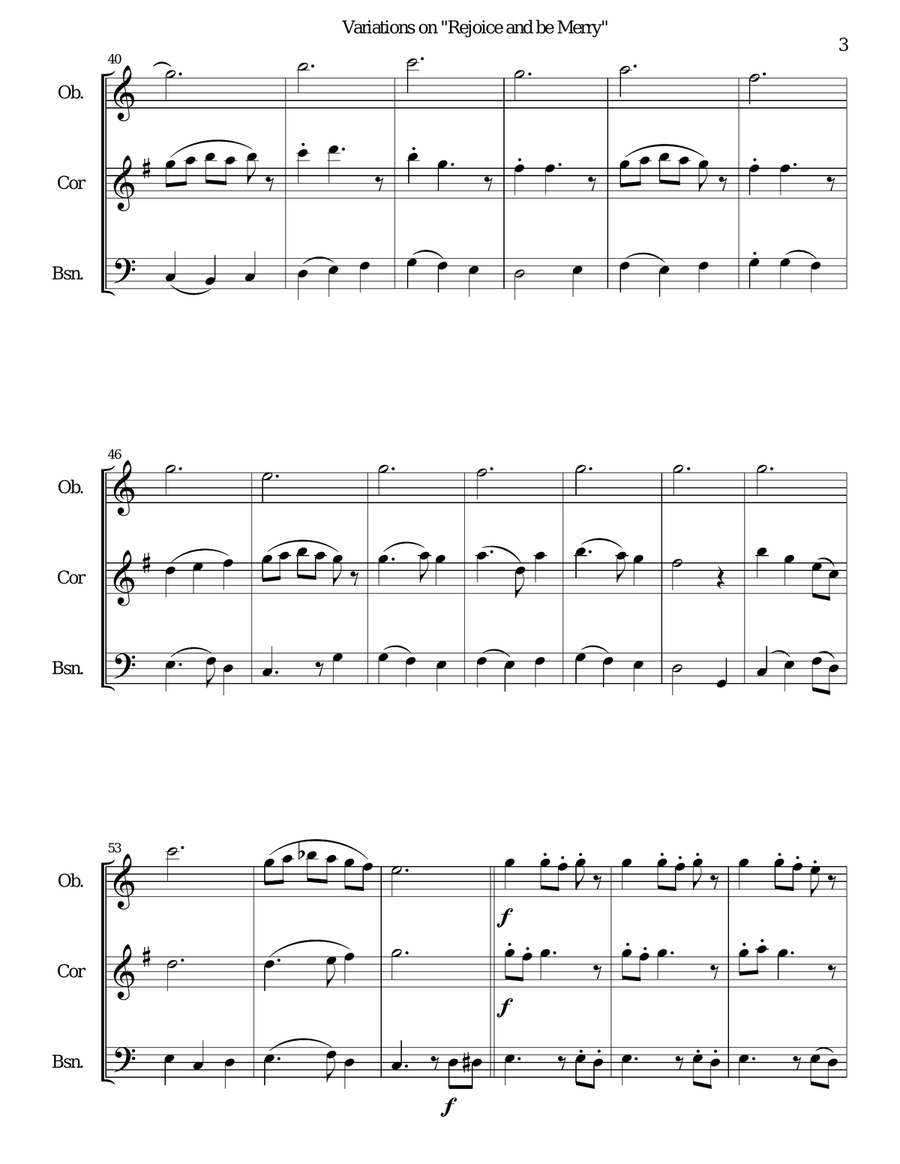 Variations on Rejoice and Be Merry (The Gallery Carol) for double-reed trio Woodwind Trio scores gallery preview page 3