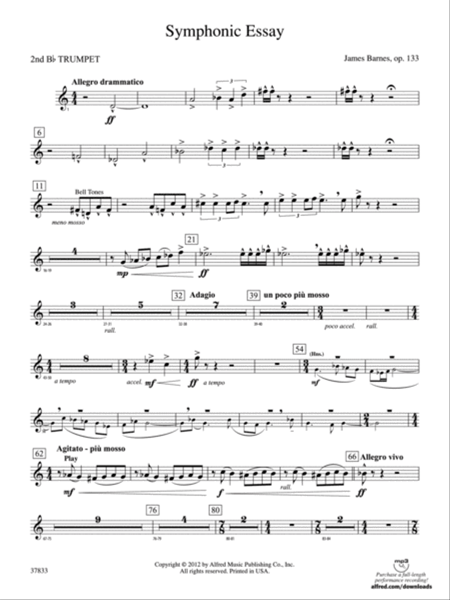 Symphonic Essay: 2nd B-flat Trumpet Concert Band scores gallery preview page 1