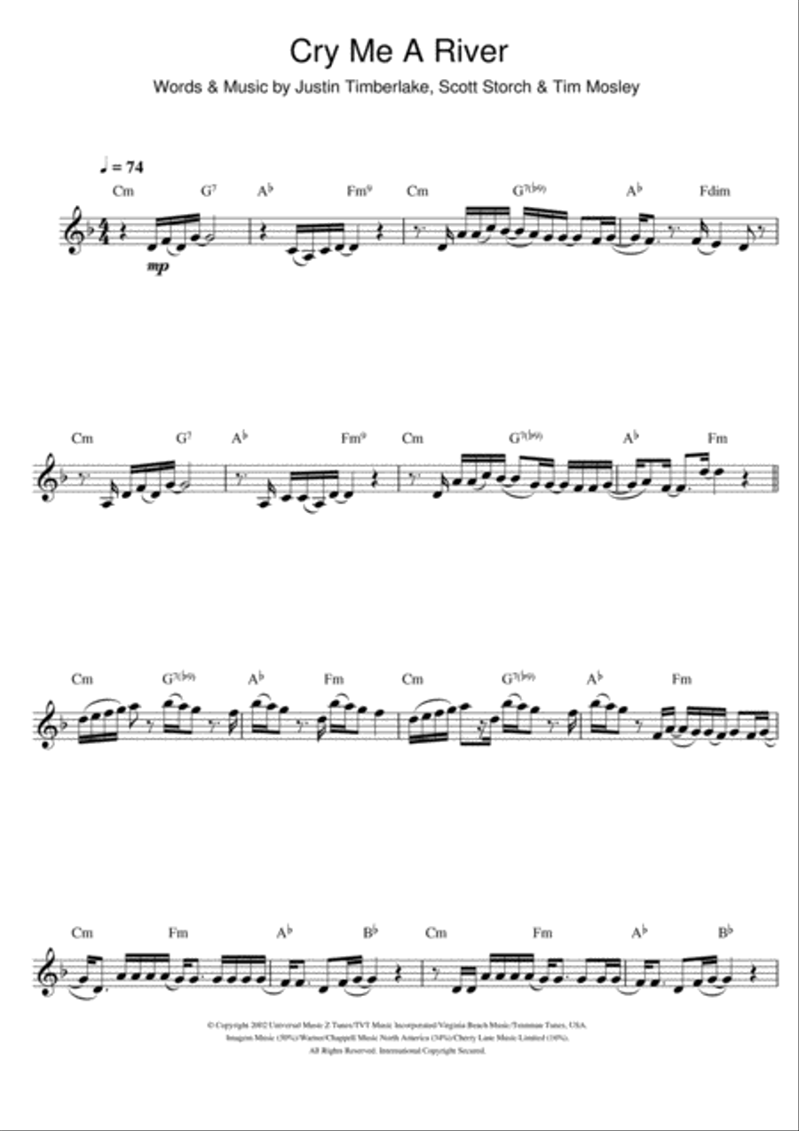 Cry Me A River Clarinet Solo scores gallery preview page 1