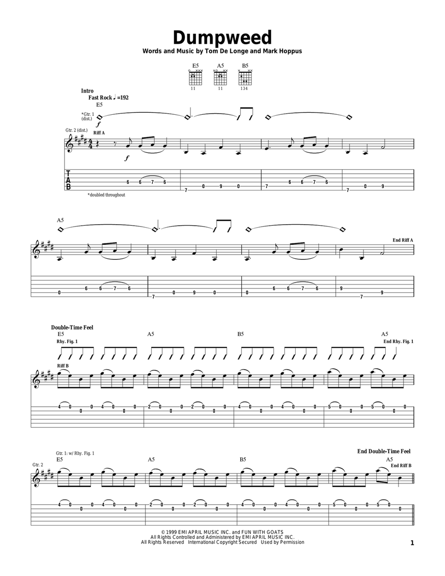 Dumpweed Guitar Tablature scores gallery preview page 1