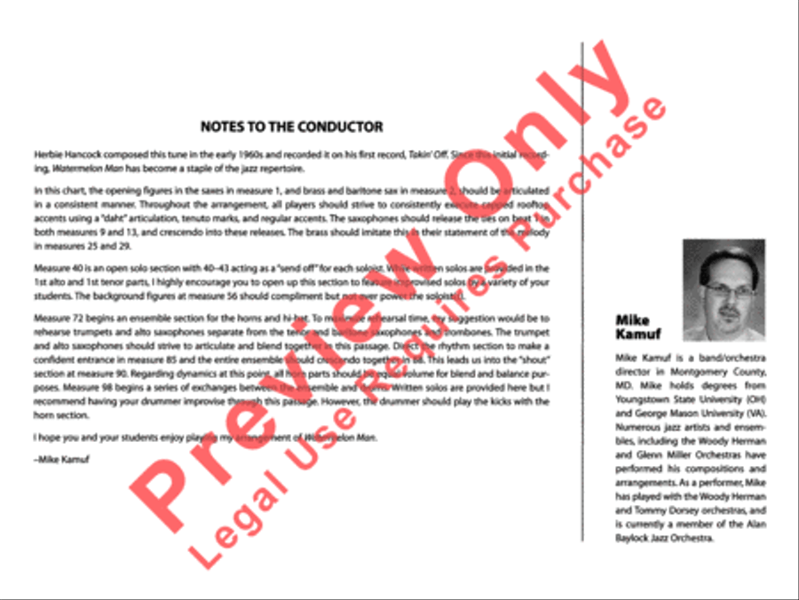 Watermelon Man (score only) Jazz Ensemble scores gallery preview page 3