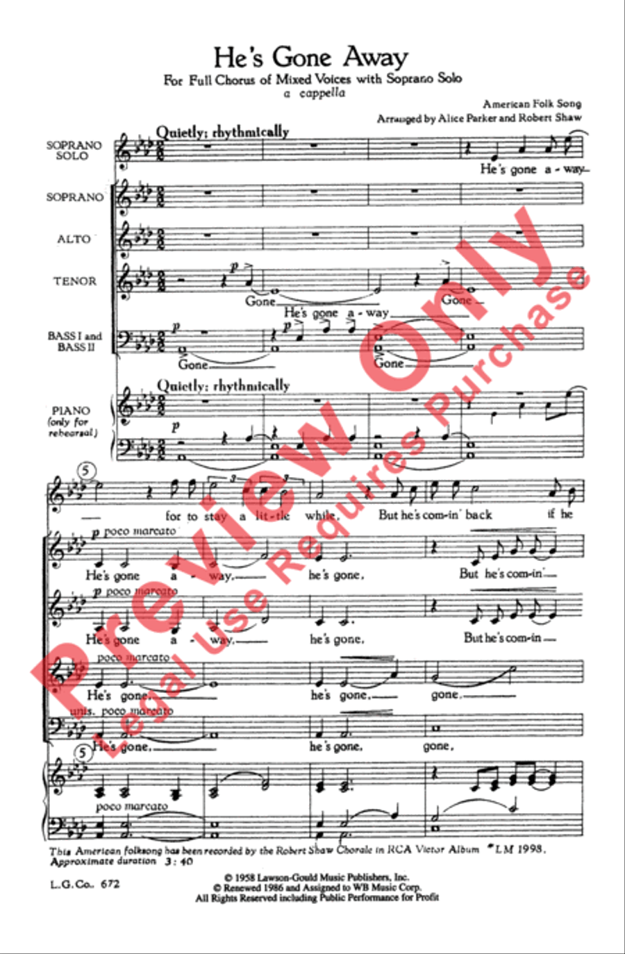 He's Gone Away He's Gone Away 4-Part scores gallery preview page 2