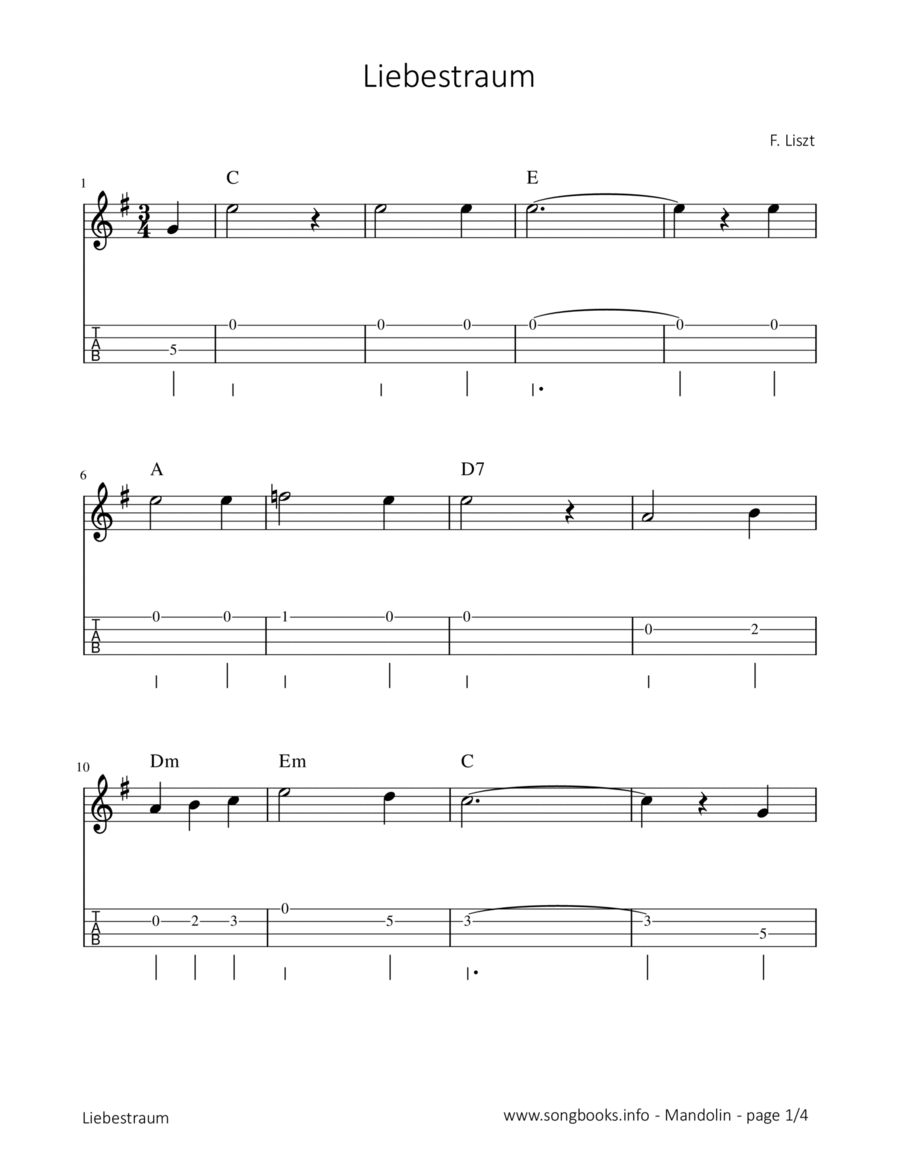 Liebestraum - F. Liszt Mandolin scores gallery preview page 1