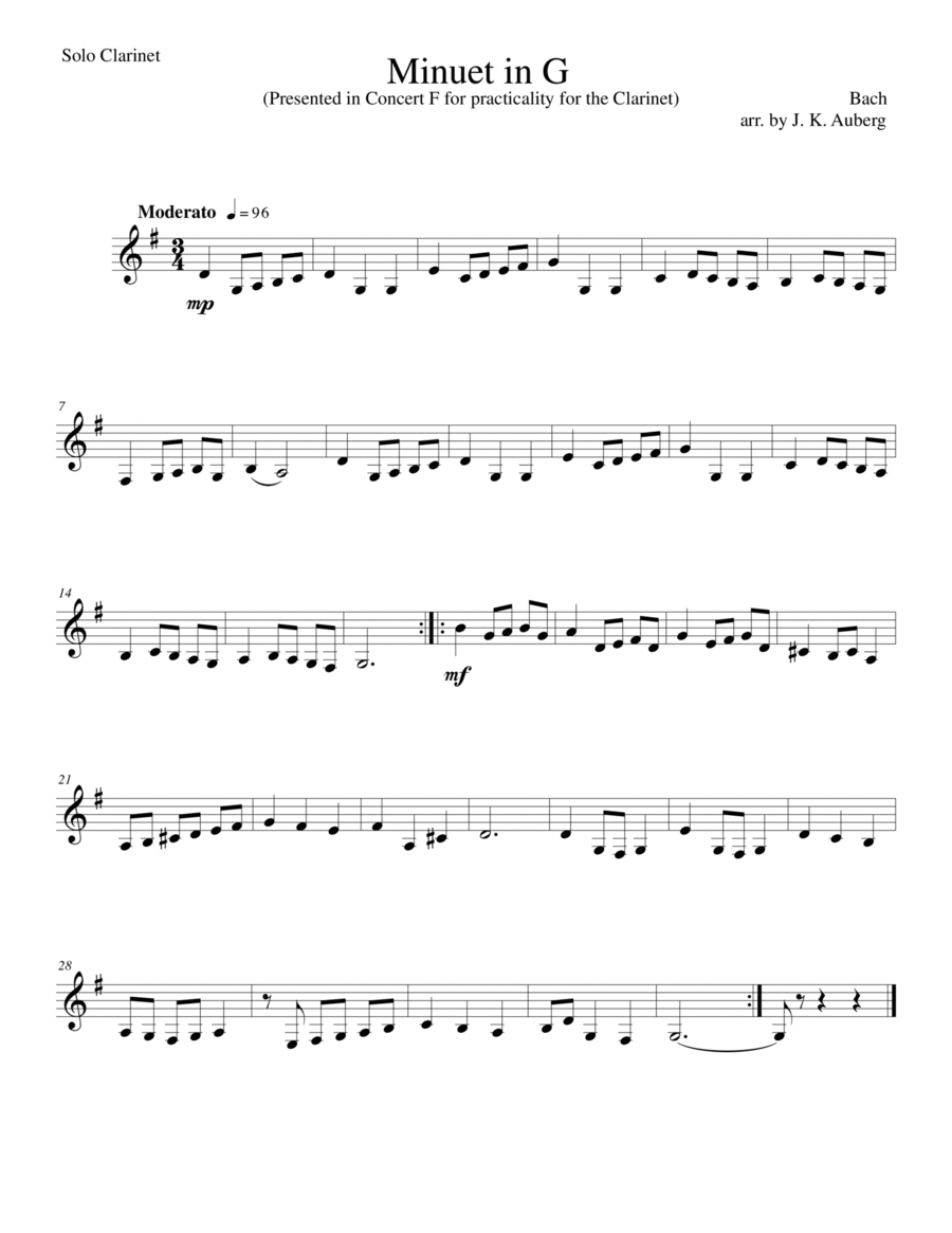 Minuet in G B-Flat Clarinet scores gallery preview page 1
