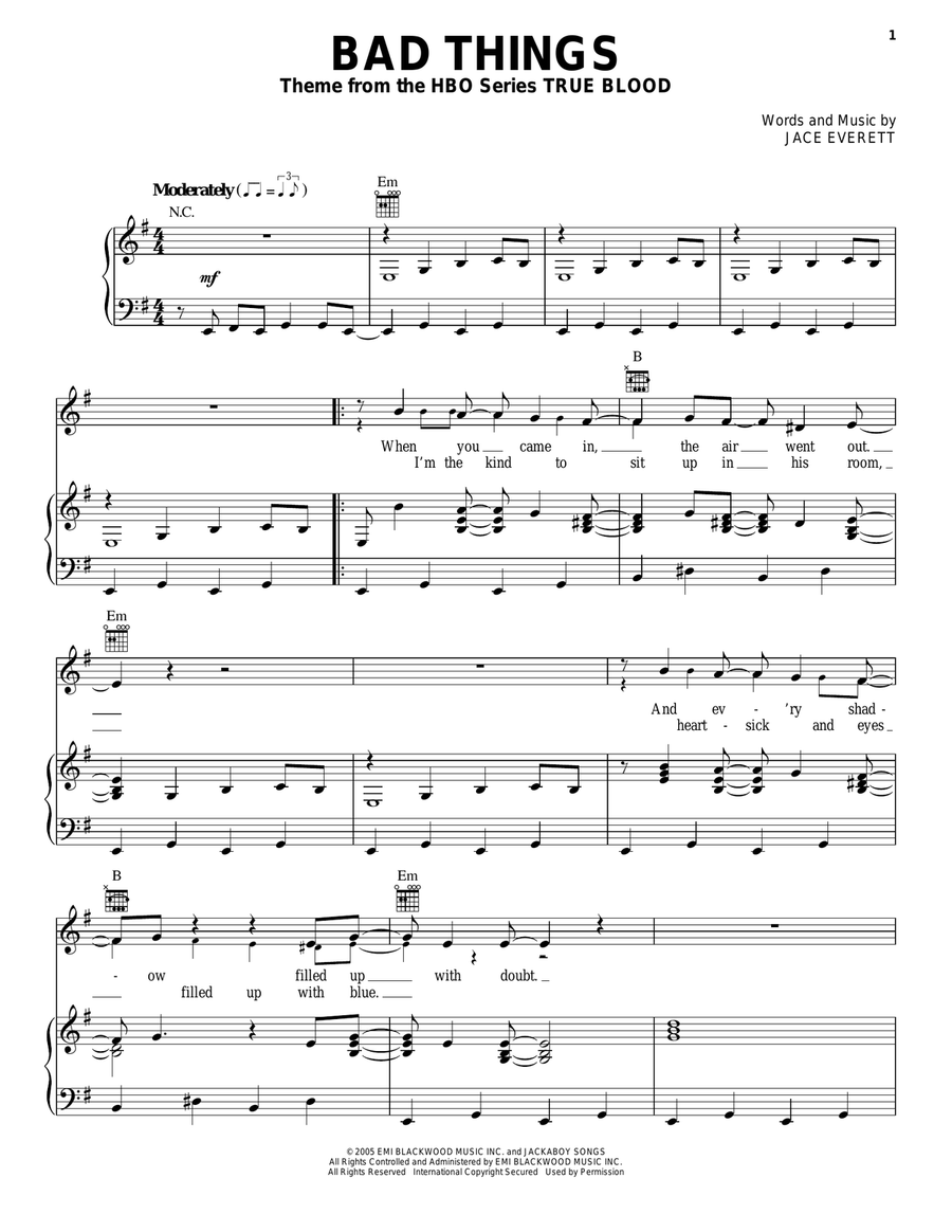 Bad Things Piano, Vocal, Guitar scores gallery preview page 1