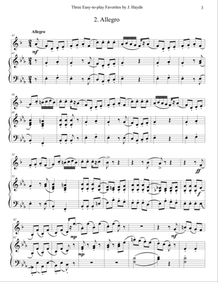 Three Easy-to-play Favorites by J. Haydn B-Flat Clarinet scores gallery preview page 3